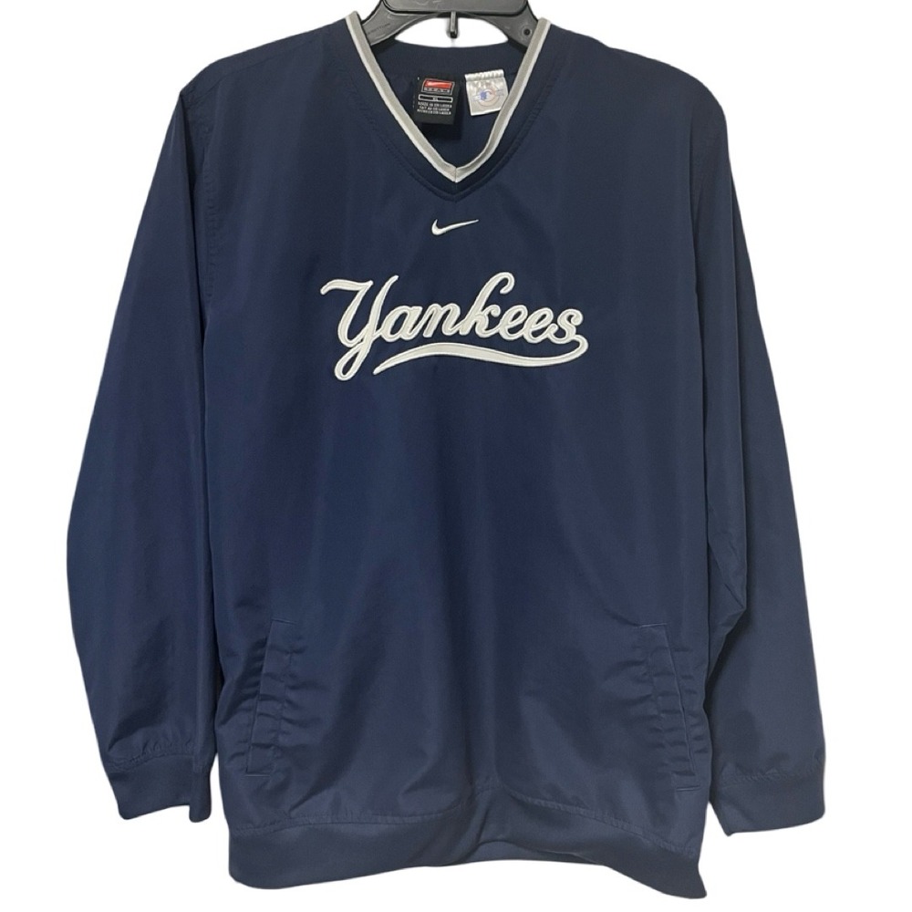 Vintage New York Yankees Nike Center Swoosh Windbreaker Pullover Navy Blue XL